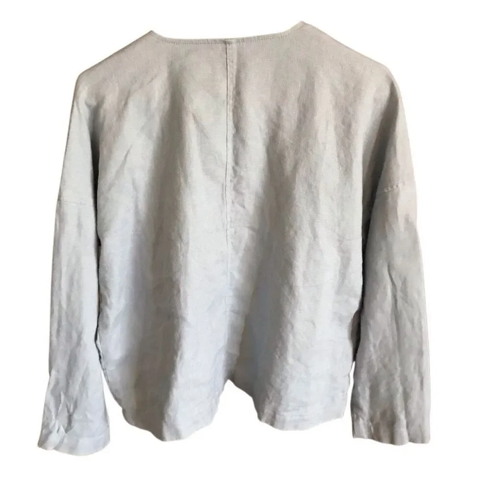 Eileen Fisher Jacket coat Size XXS oversized light blue organic linen 3/4 sleeve - Picture 2 of 3